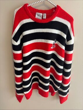 NEW Disney x Forever 21 Mickey Mouse Sweater Mens L Striped Brushed Pullover